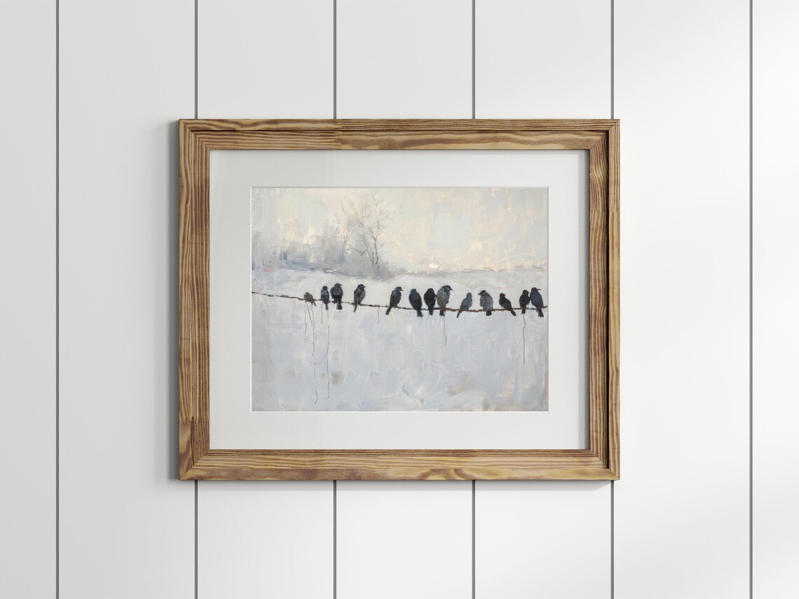 Minimalist Bird Art, Calm Winter Landscape - Image 2
