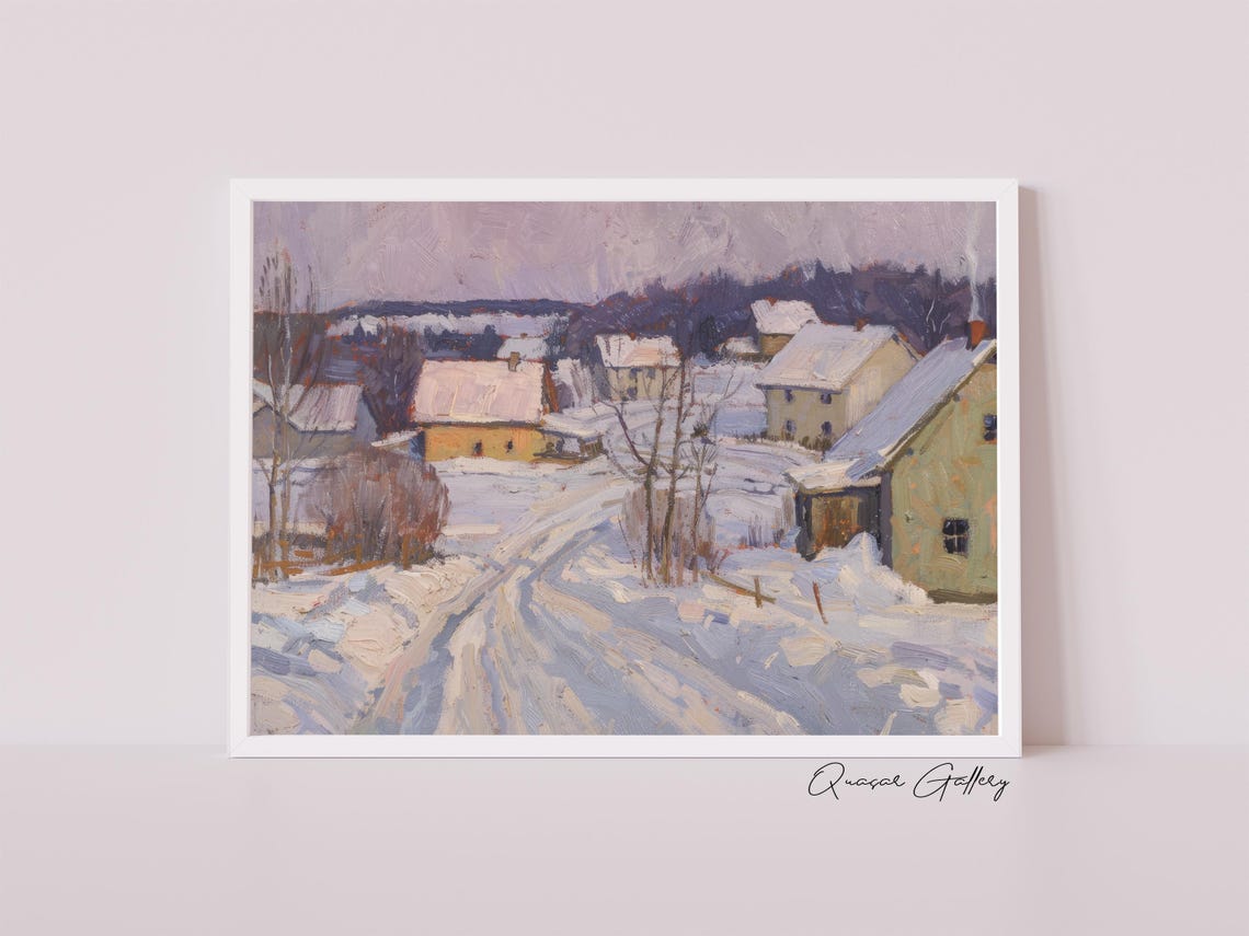 Snow Village Winter House Rustic Christmas Art Print - Image 2
