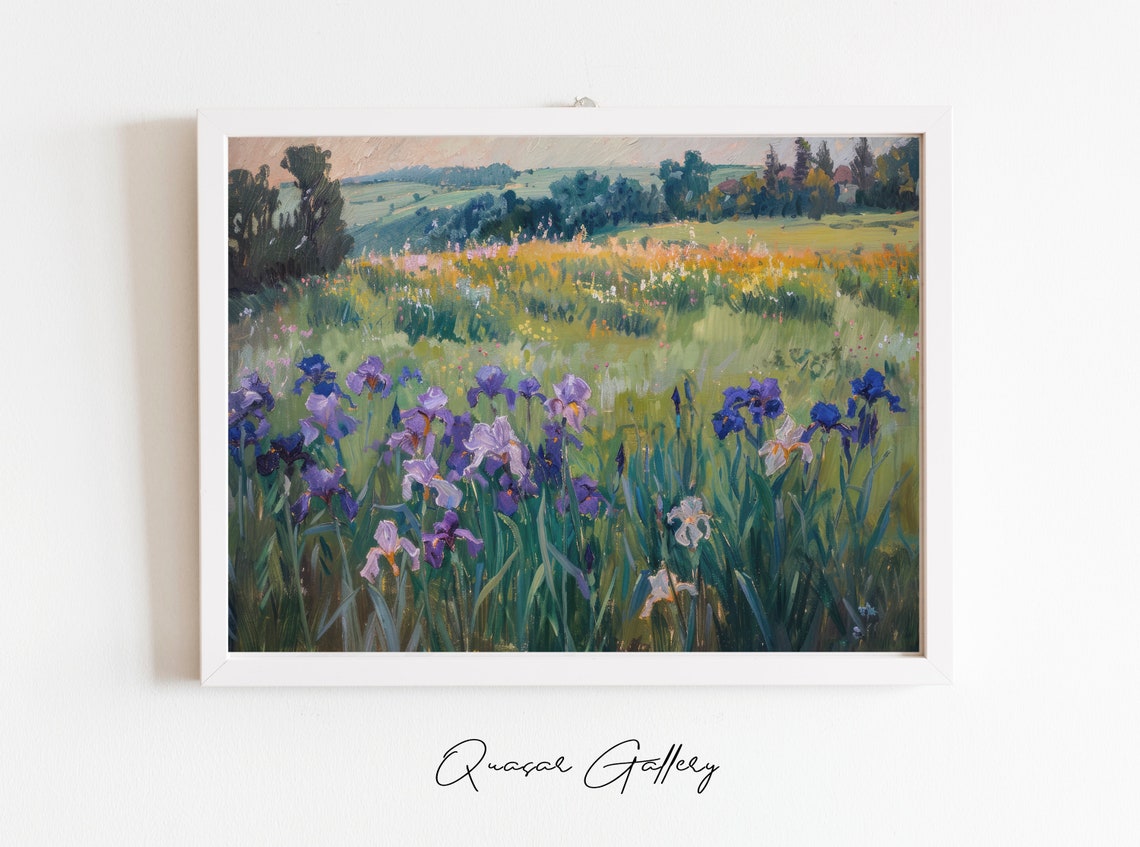 Iris Field Oil Painting Landscape Art Print - Image 3