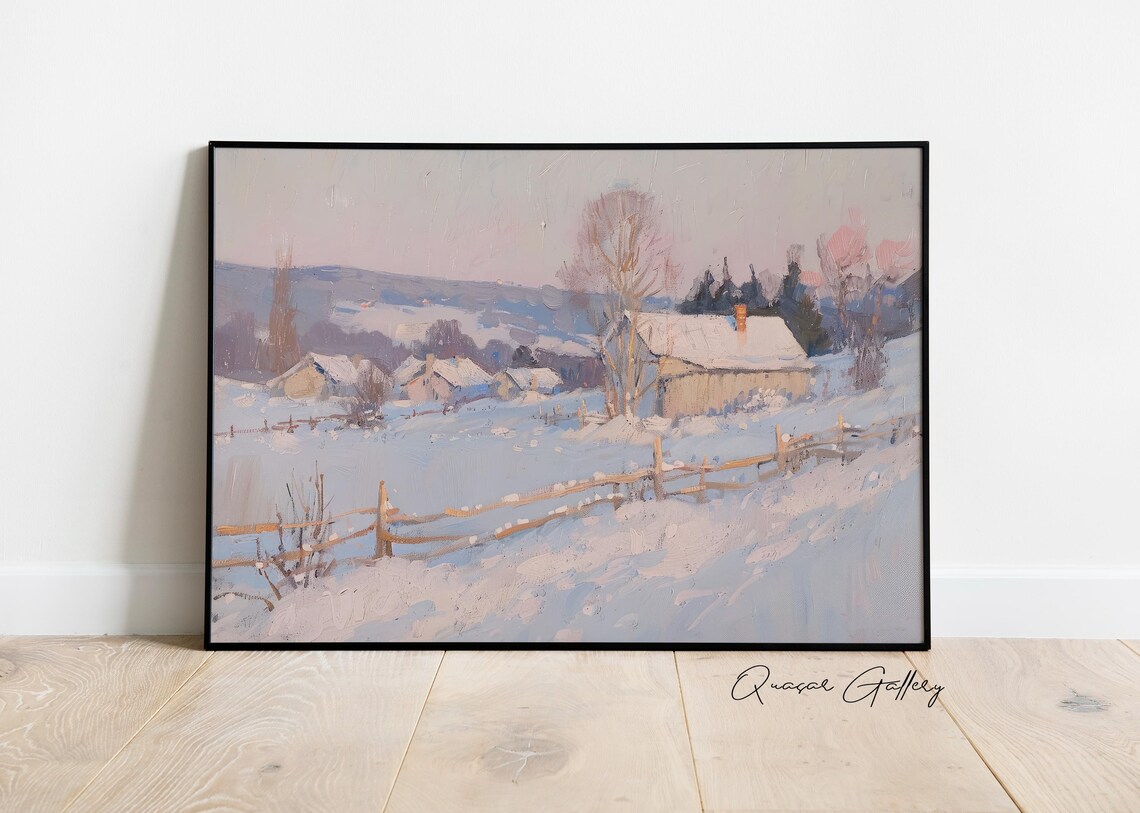 Abstract Winter Landscape Painting, Rustic Holiday Decor - Image 4