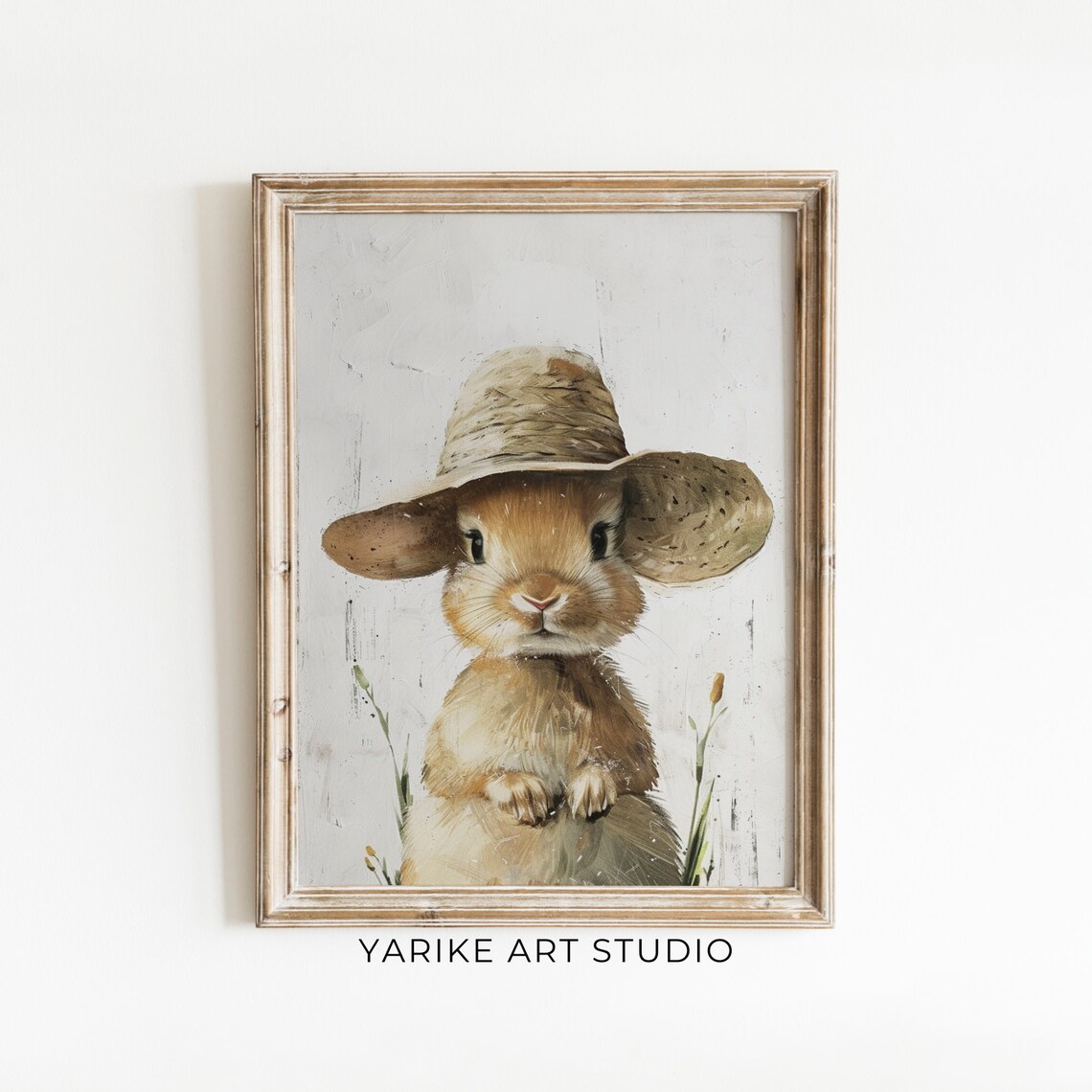 Adorable Bunny Wearing Straw Hat Cute Portrait Painting Poster - Image 6