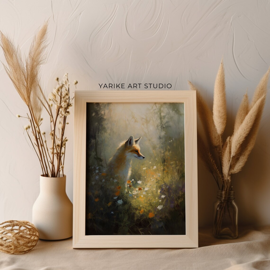 Red Fox in Wildflower Meadow Sunlit Woodland Animal Painting Poster - Image 4