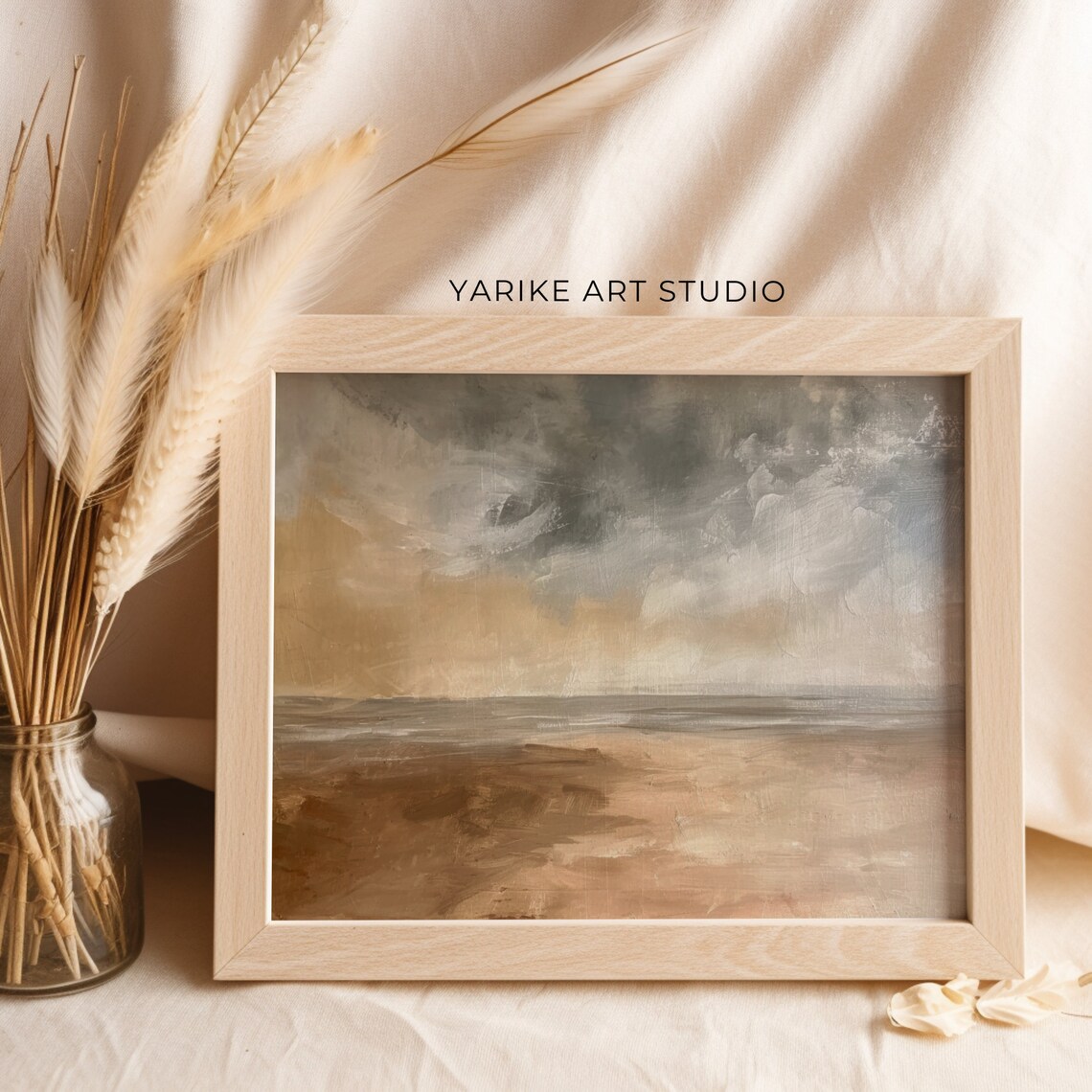 Minimalist Cloudy Seascape Muted Beach Abstract Coastal Painting Poster - Image 2