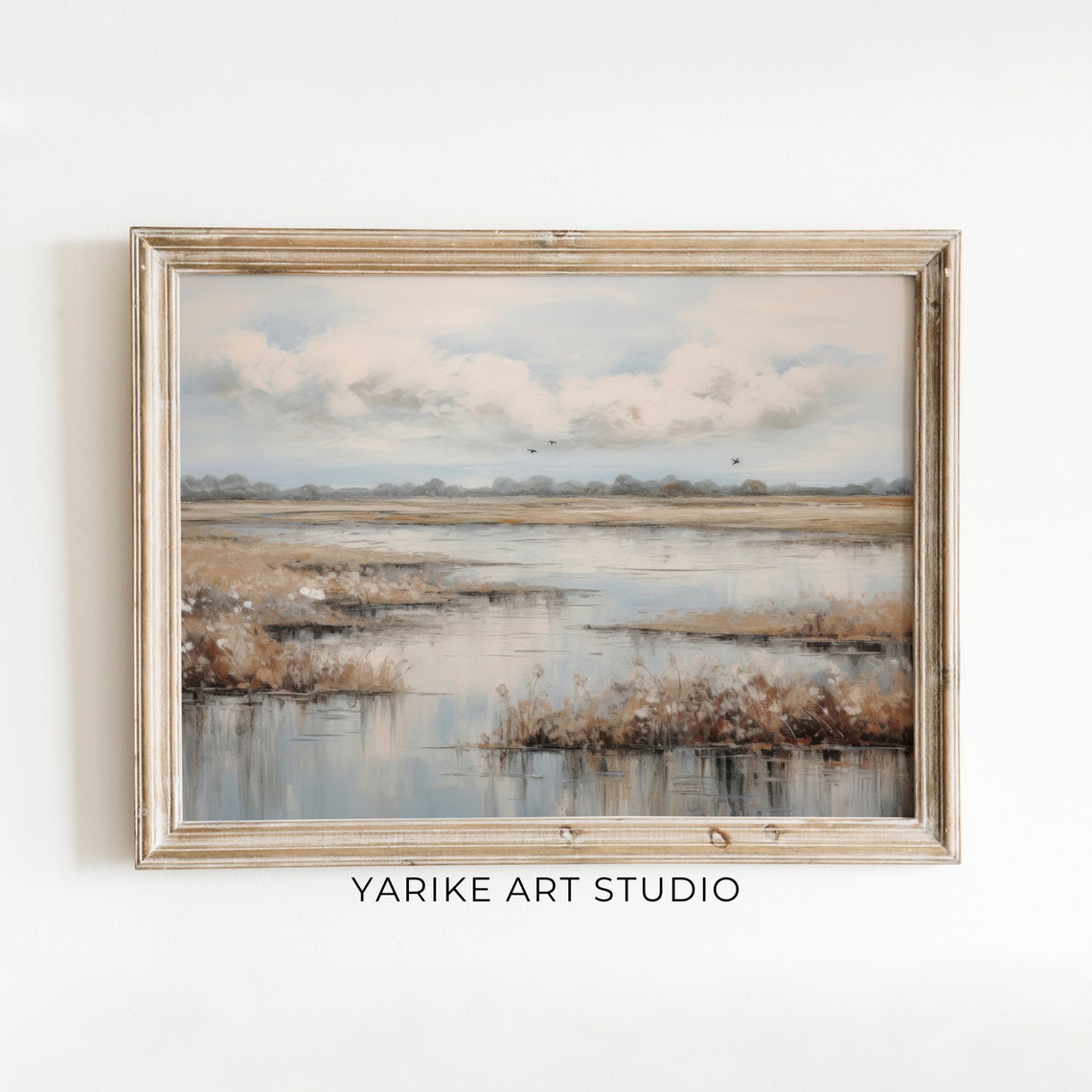 Muted Marsh Lake Reflections Cloudy Sky Muted Autumn Landscape Poster