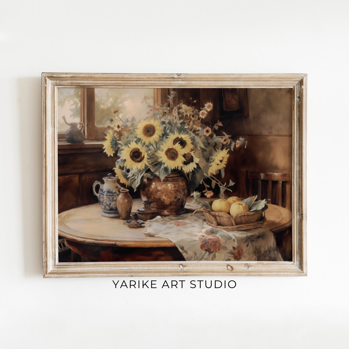Sunflowers Still Life Rustic Kitchen Table Vintage Farmhouse Poster