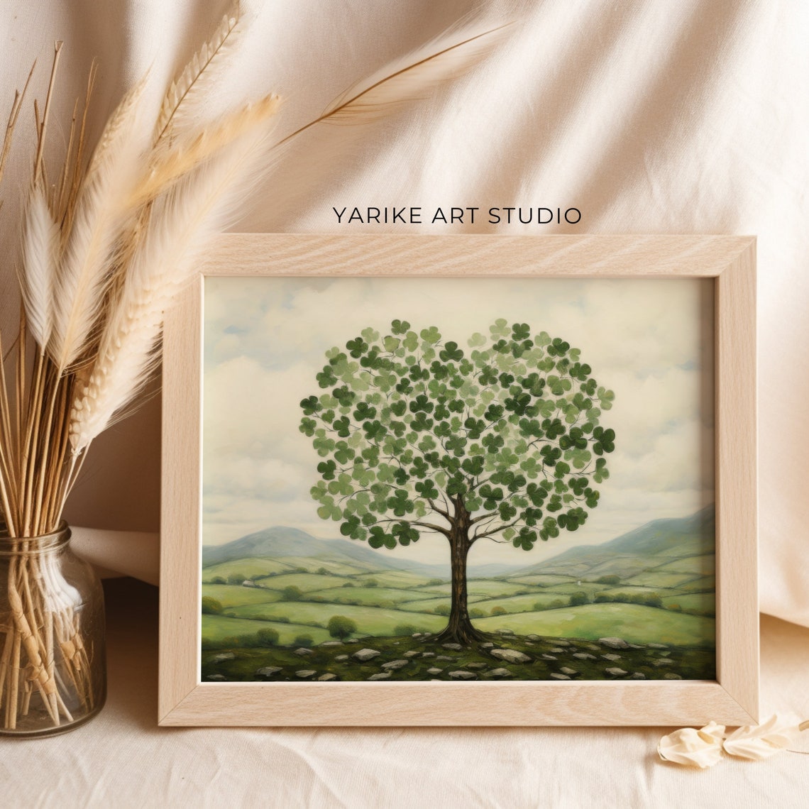 Shamrock Clover Tree Over Rolling Green Irish Hills Landscape Poster - Image 2