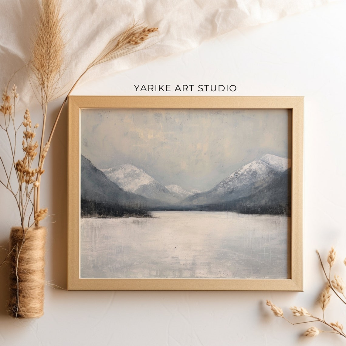 Minimalist Snow Mountain Lake Gray Tonal Winter Landscape Poster - Image 5