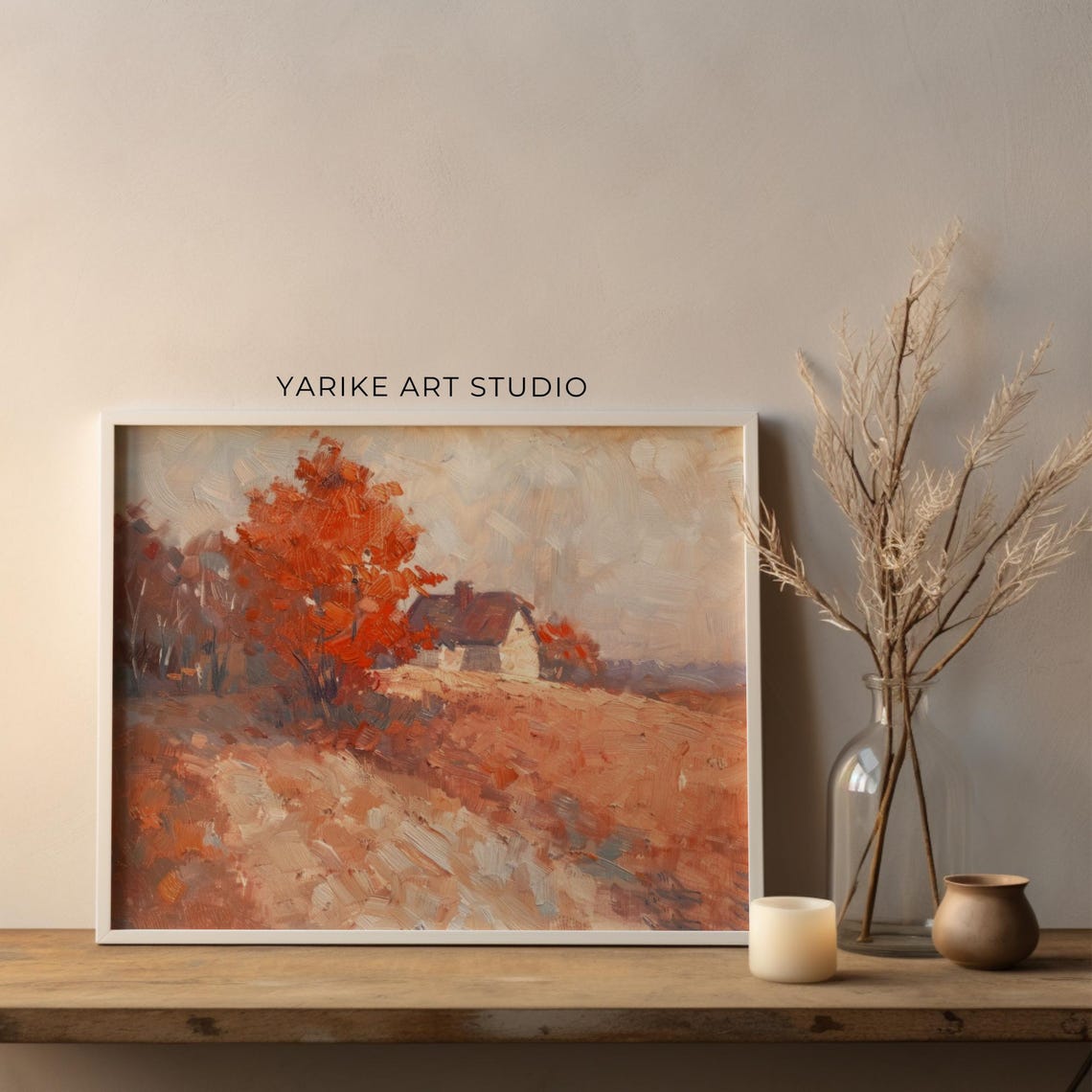 Vintage Cottage On Autumn Hill With Red Tree Warm Country Poster - Image 4