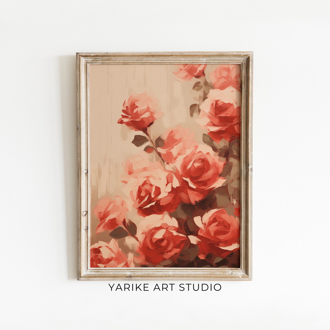 Lush Red and Pink Roses Bouquet Oil Painting Romantic Floral Poster - Image 4