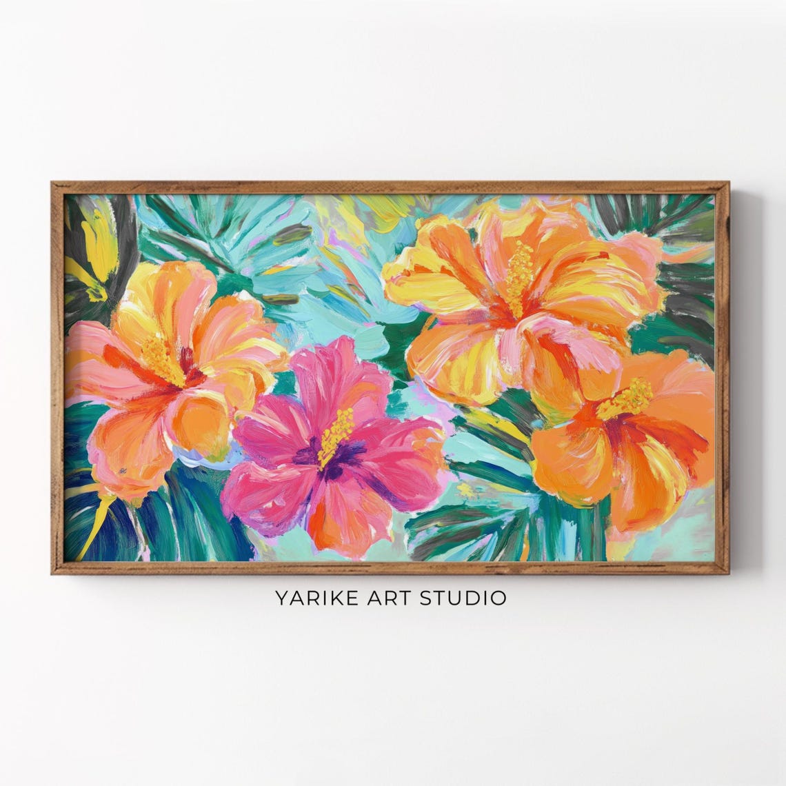 Bold Tropical Hibiscus Flowers In Pink Orange Yellow Artwork Poster