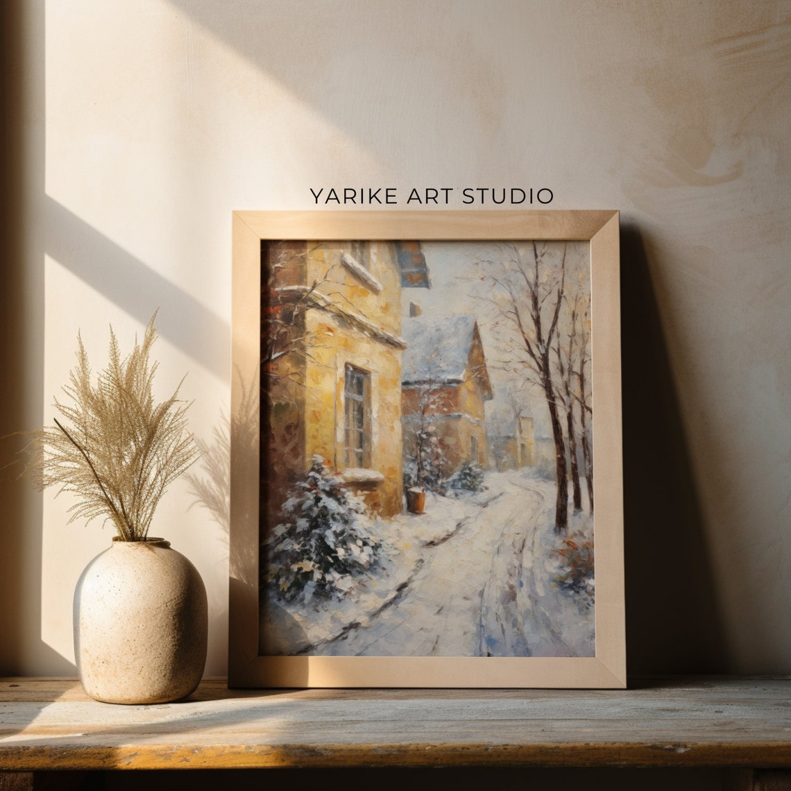 Winter Village Art Vintage Christmas Wall Art Landscape Painting Christmas Village Art Christmas Print Winter Print Holiday Decor Snow 448 - Image 2