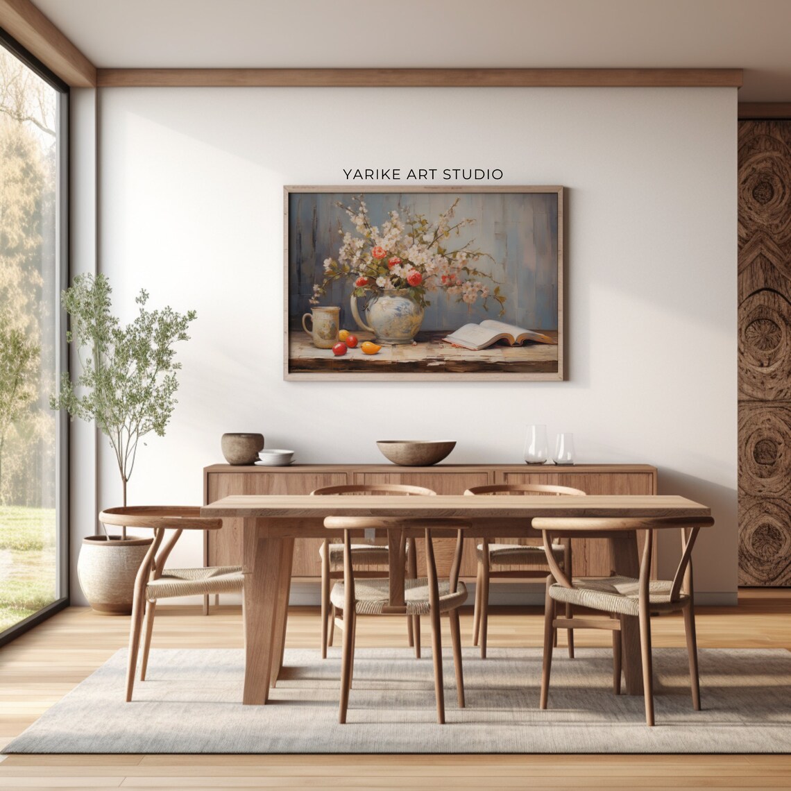 White Blossom and Rose Vase with Open Book Still Life Poster - Image 2
