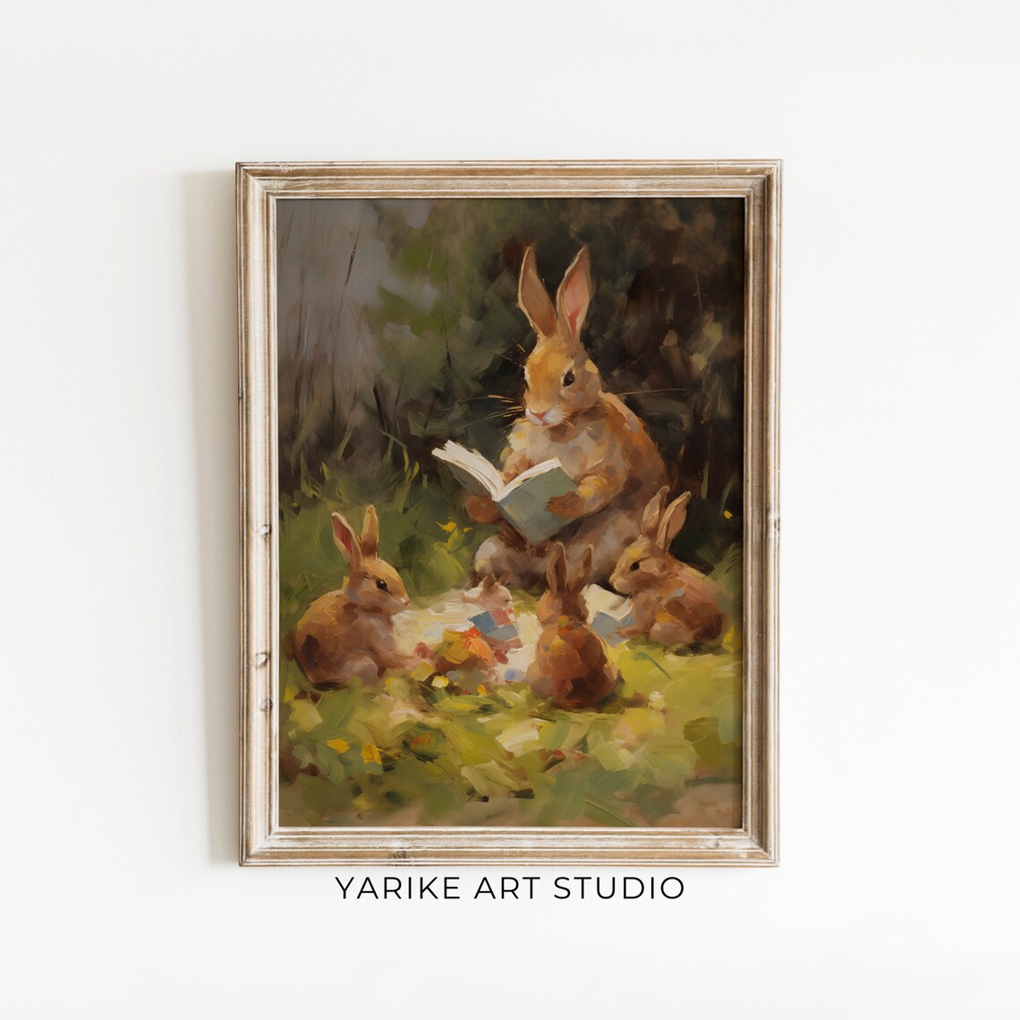 Sweet Mama Rabbit Reading To Baby Bunnies Meadow Storytime Poster - Image 6