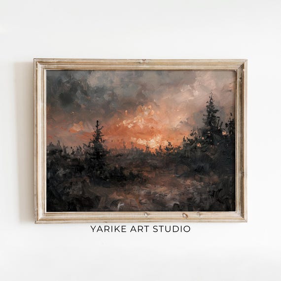 Moody Forest Landscape Print Vintage Art Country Painting Dark Pastoral Landscape Print Antique Scenery Home Decor 817