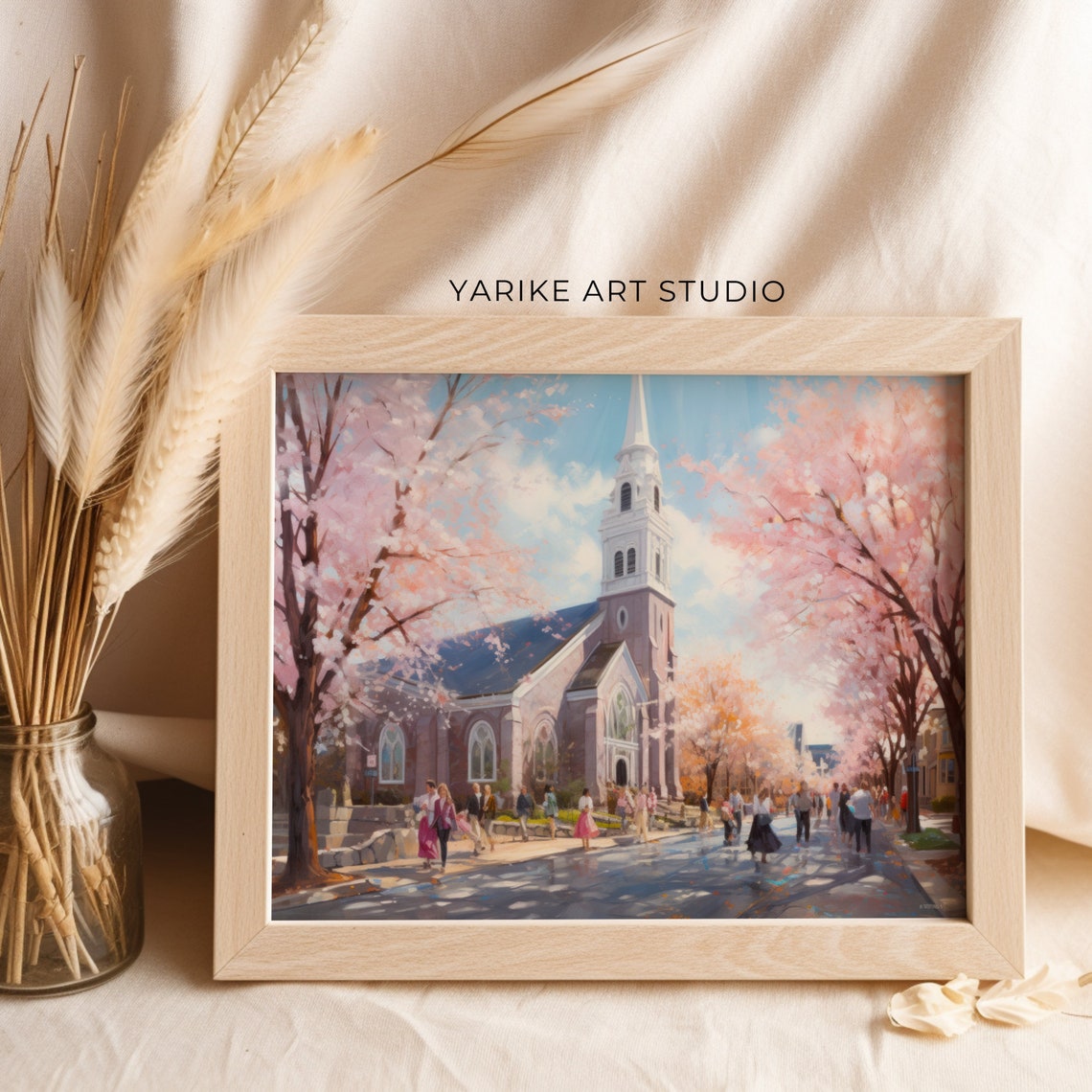 Cherry Blossom Lined Church Street Springtime City Art Poster - Image 6