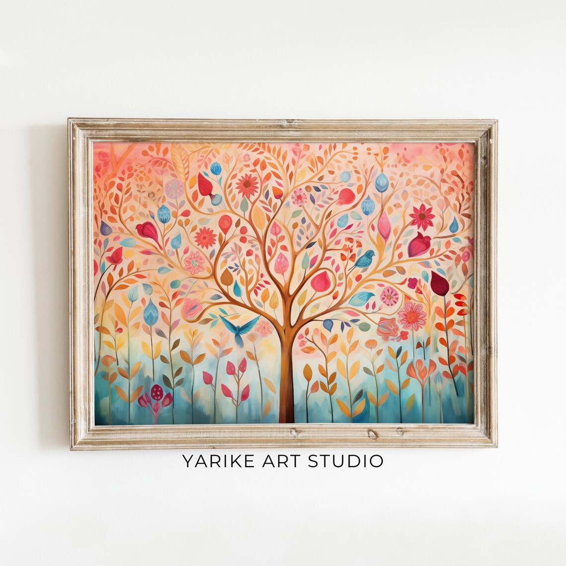 Colorful Folk Art Tree of Life with Birds and Flowers Poster - Image 6