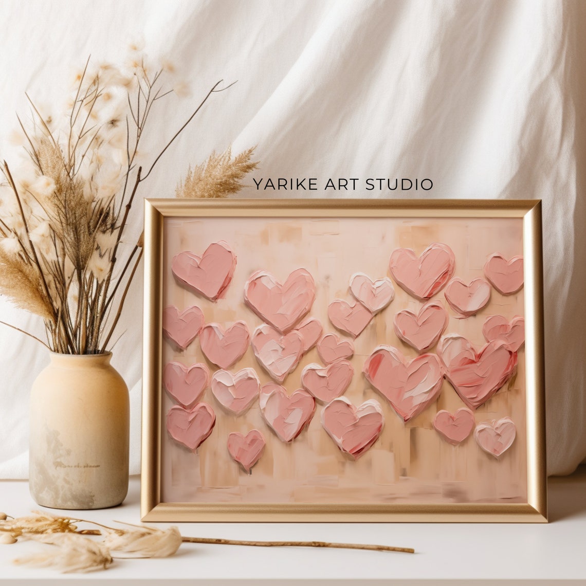 Blush Pink Textured Hearts Impasto Valentine Painting Poster - Image 2