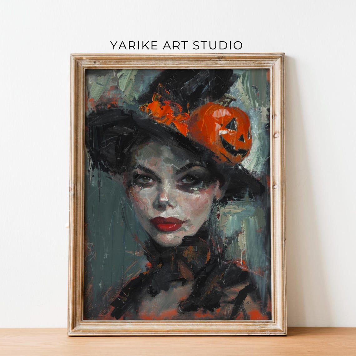 Woman In Pumpkin Hat Jack O Lantern Halloween Portrait Poster - Image 6