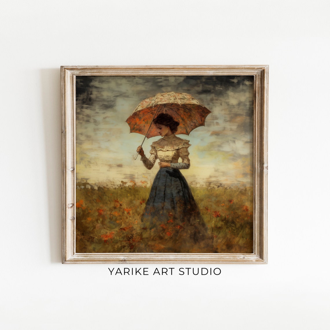 Antique Woman With Umbrella Painting Moody Woman Portrait Landscape Art Print Feminism Wall Art Yarike 217 Ai