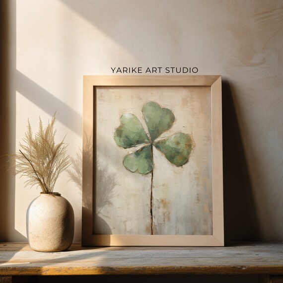 Lucky Four Leaf Clover Minimalist Botanical Green Art Poster