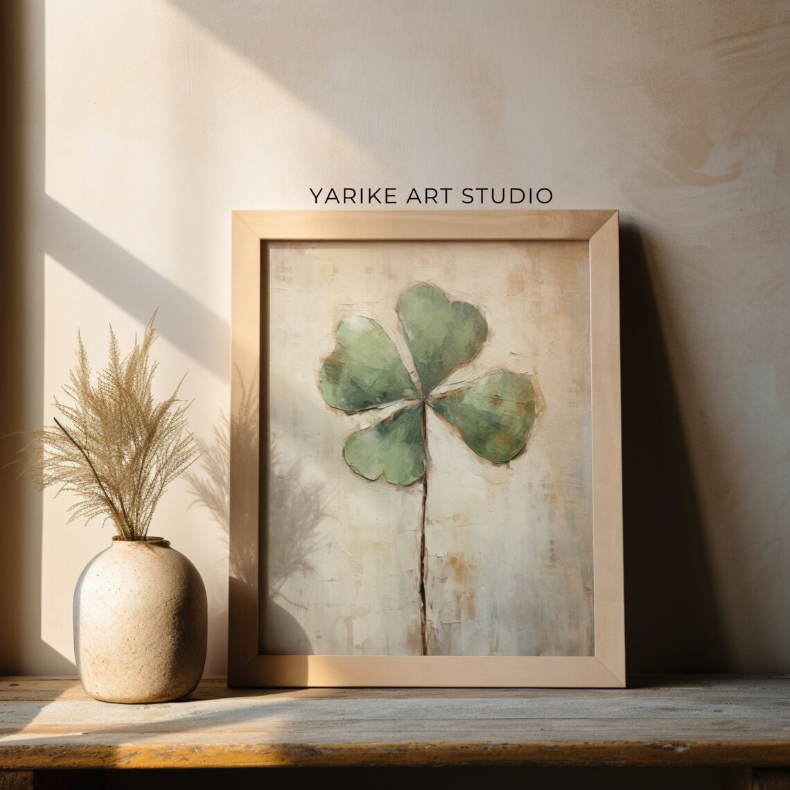 Lucky Four Leaf Clover Minimalist Botanical Green Art Poster