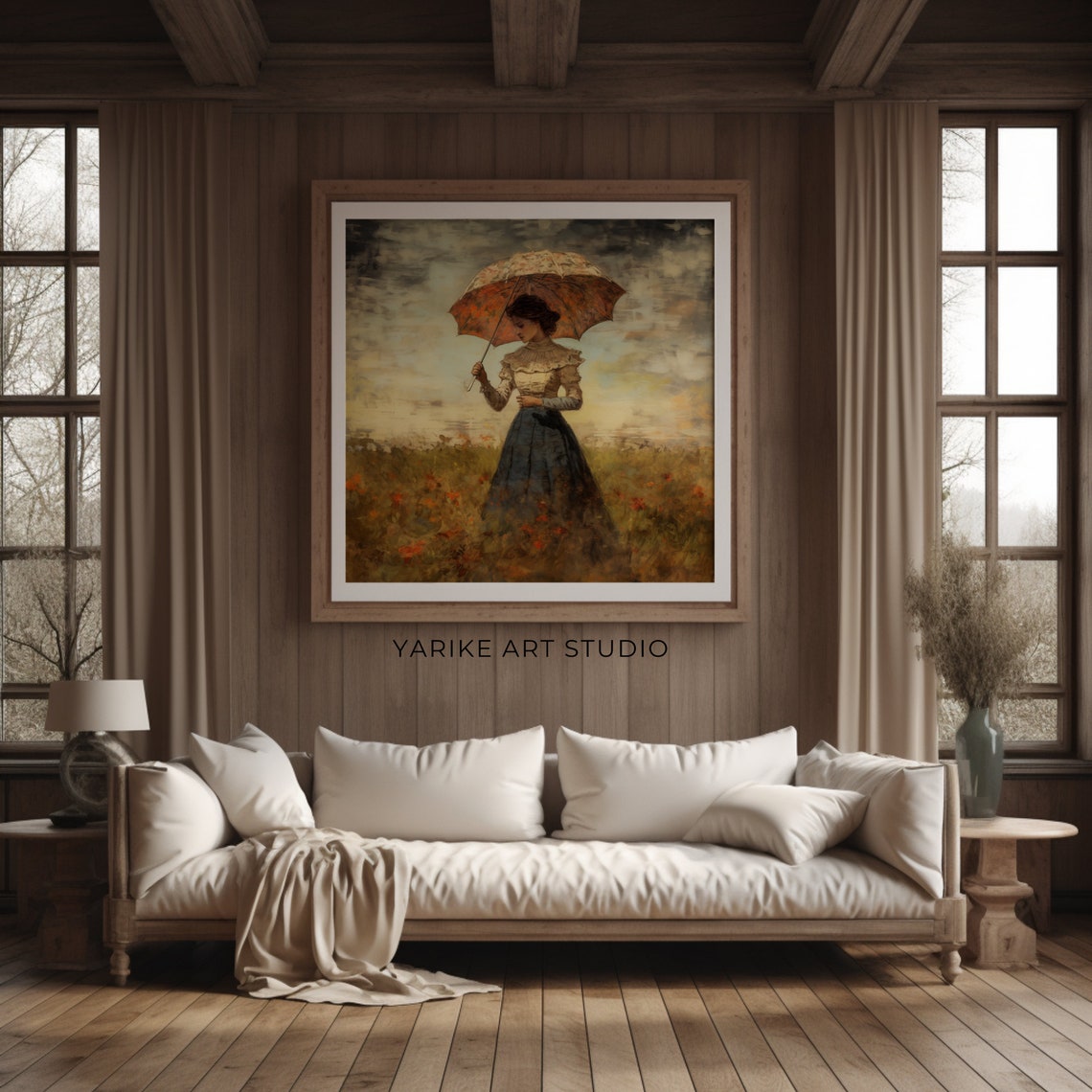 Antique Woman With Umbrella Painting Moody Woman Portrait Landscape Art Print Feminism Wall Art Yarike 217 Ai - Image 2
