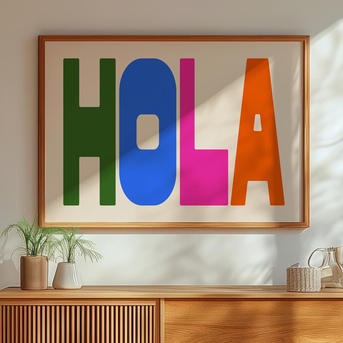 Hola Colourful Typography Art Bold Modern Rainbow Letters Poster