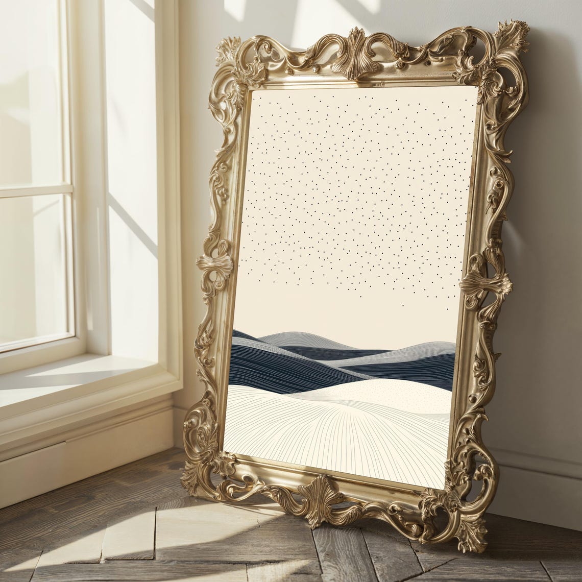 Starry Night Sky Abstract Rolling Hills Minimalist Art Poster - Image 2
