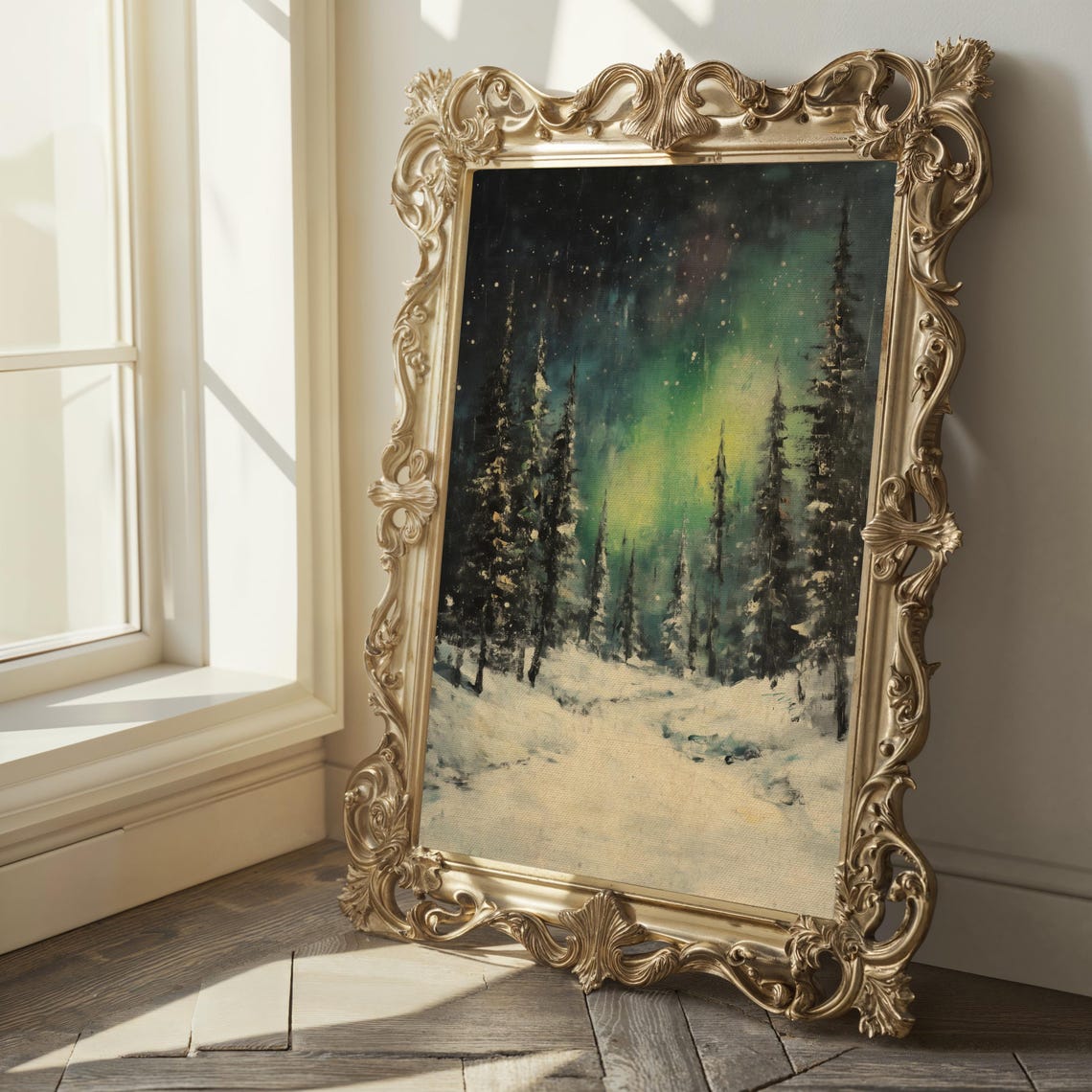 Northern Lights Over Snowy Pines Starry Night Winter Aurora Poster - Image 2