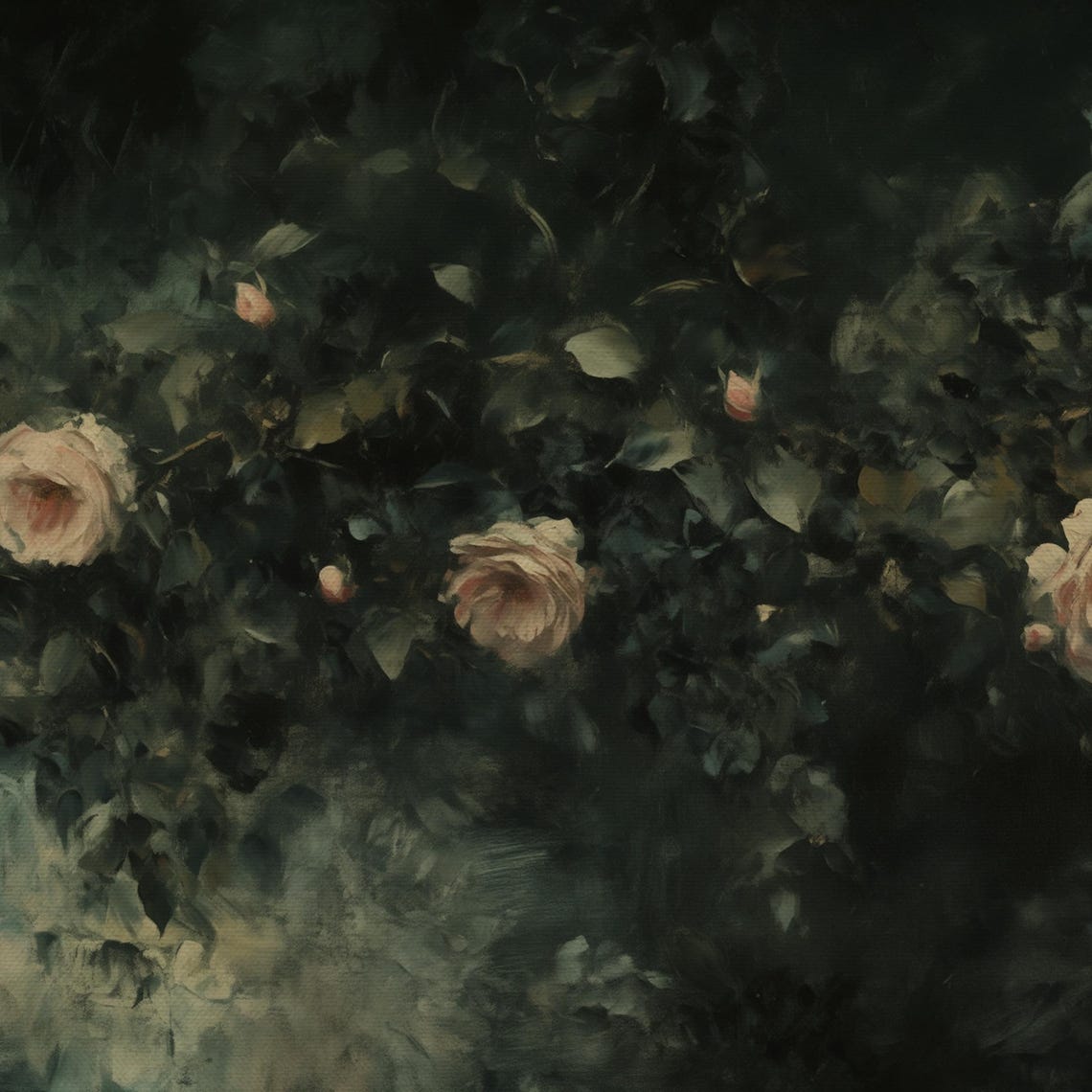 Moody Dark Floral Cream Wild Roses Vintage Frame TV Art Poster - Image 4