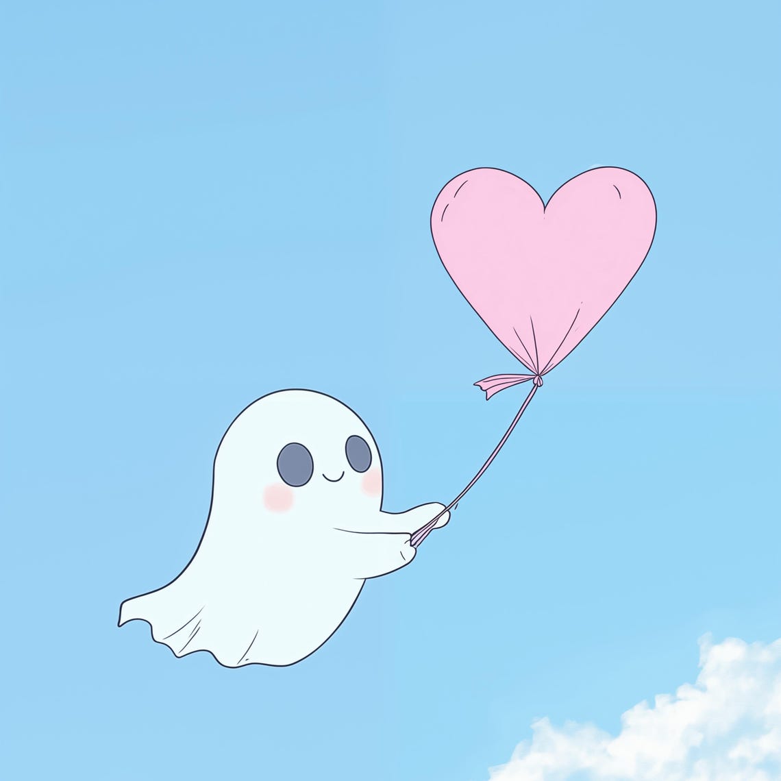 Cute Ghost Flying Kite Art Kawaii Halloween Decor Whimsical Pastel Wall Art Childrens Illustration Decor - Image 4