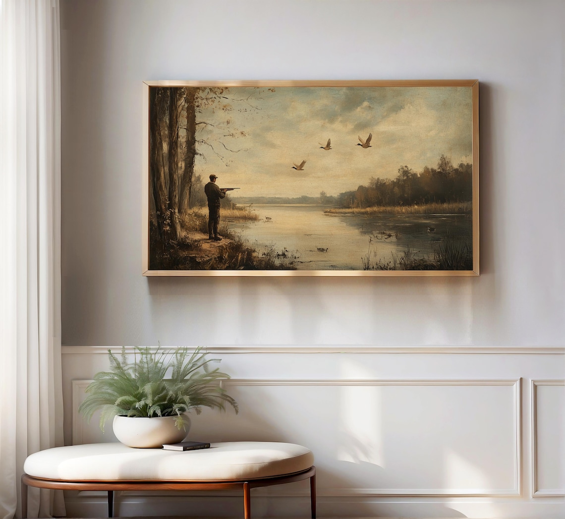 Vintage Hunting Scene Art Print, Flying Ducks - Image 2
