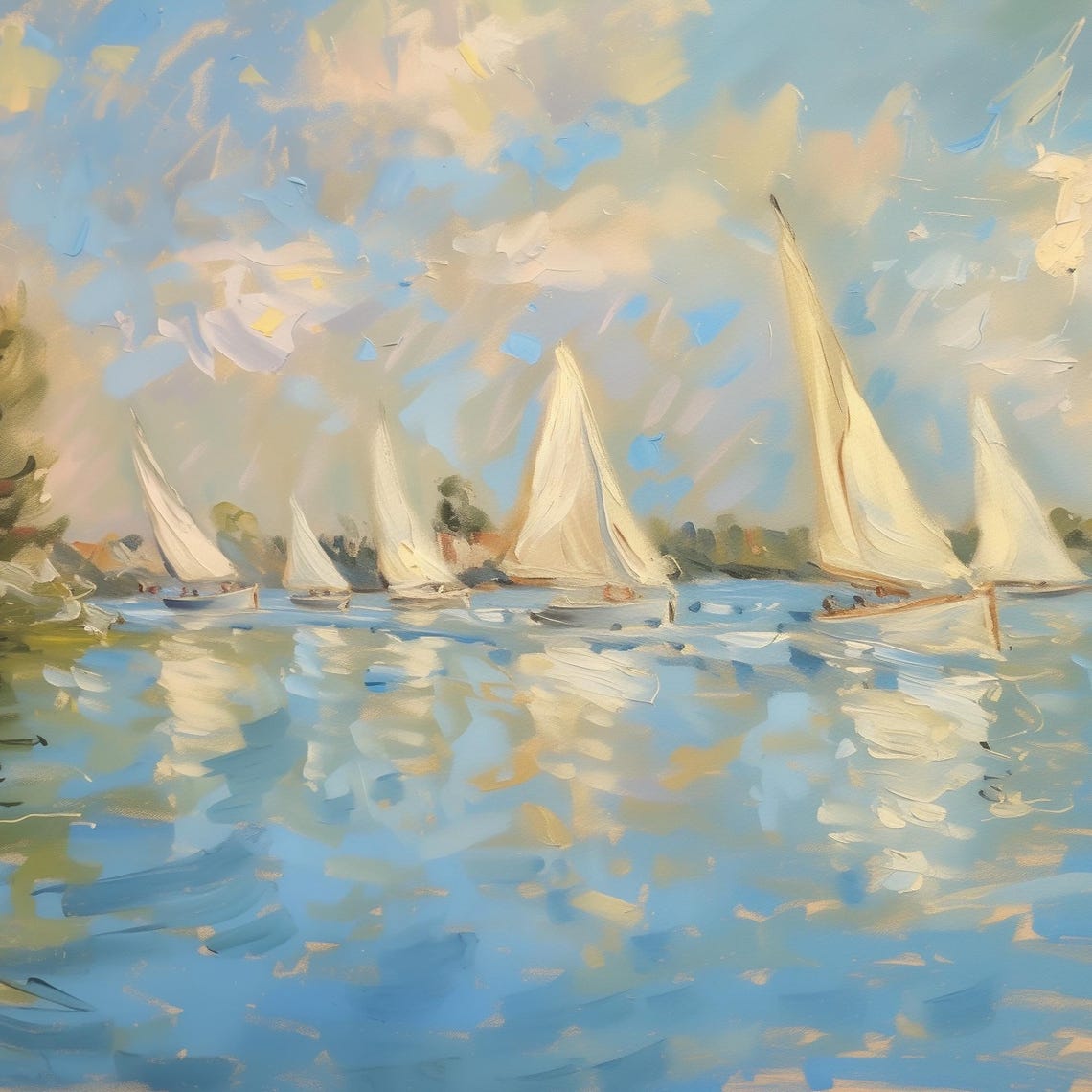Impressionist Sailboats on River Sunny Regatta Sailing Scene Poster - Image 4