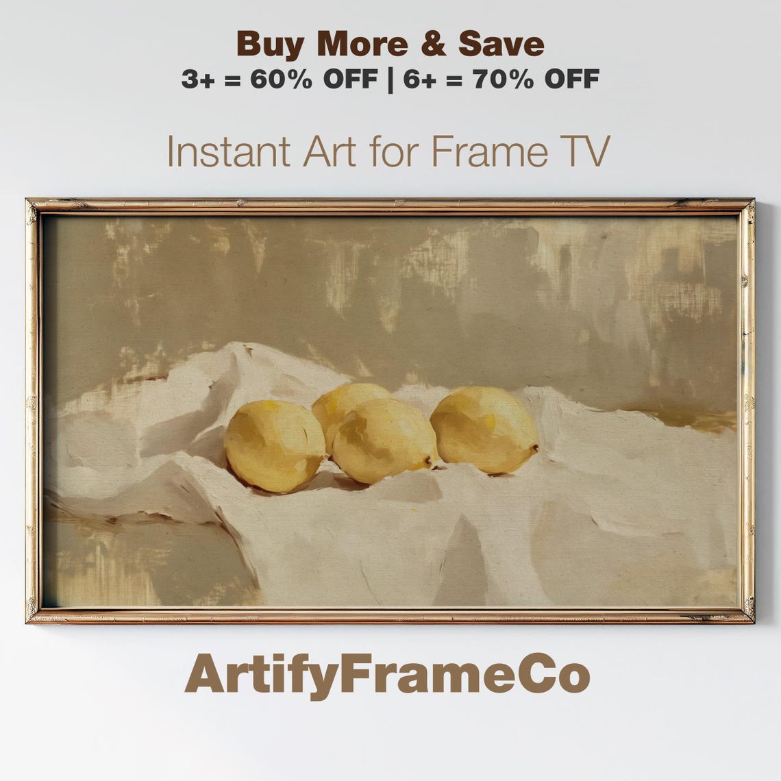 Three Lemons White Cloth Simple Kitchen Still Life Painting Poster