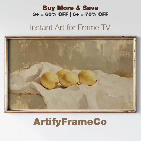Vintage Still Life Frame Tv Art Lemons And Drapery Kitchen Decor Frame Tv Art Classic Oil Painting Screensaver Easter Tv0028