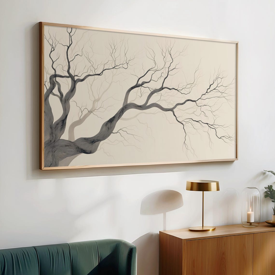 Gnarled Bare Tree Branch Ink Drawing Moody Nature Frame TV Poster - Image 2