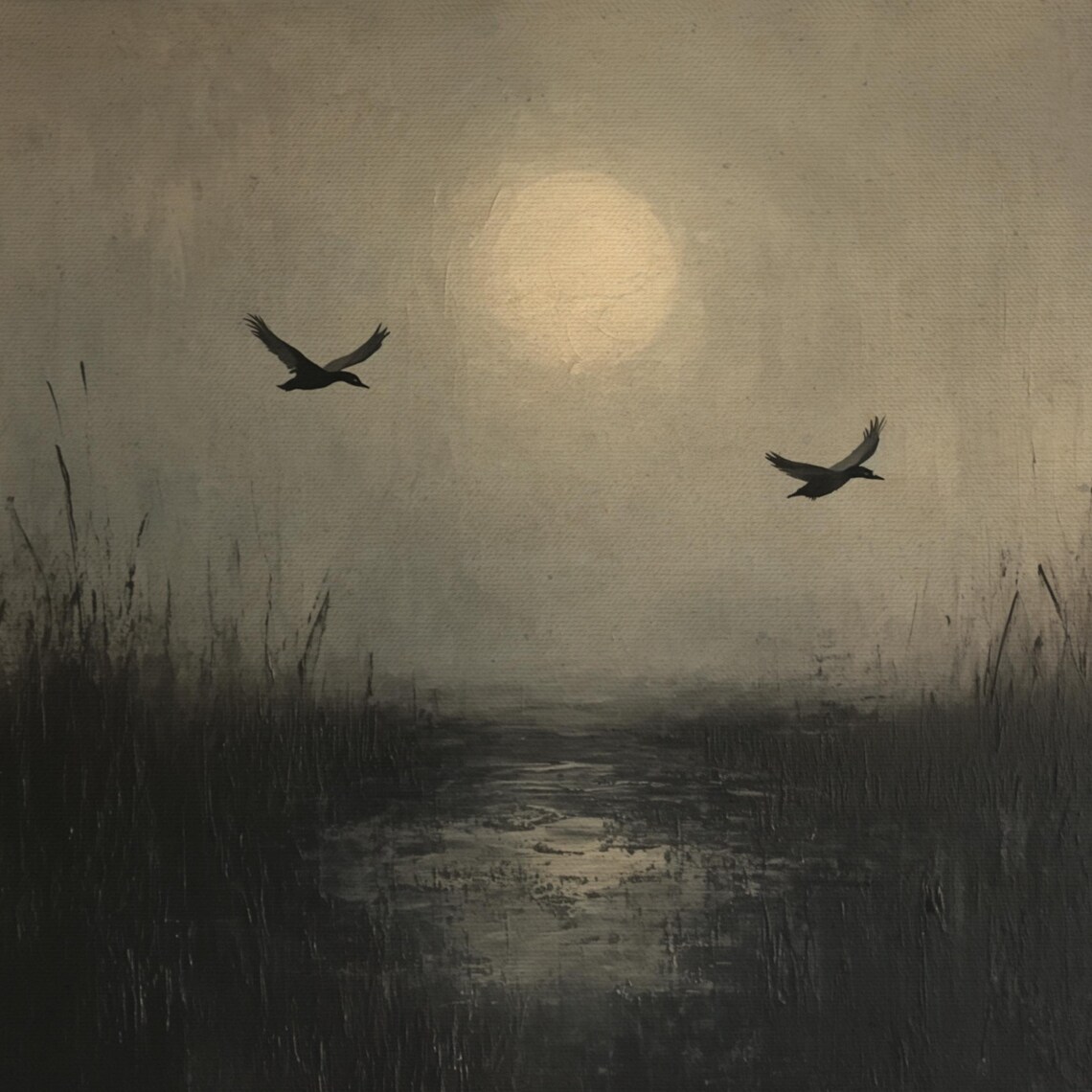 Night Marsh Flying Birds Moonlit Vintage Wildlife Frame TV Art Poster - Image 4