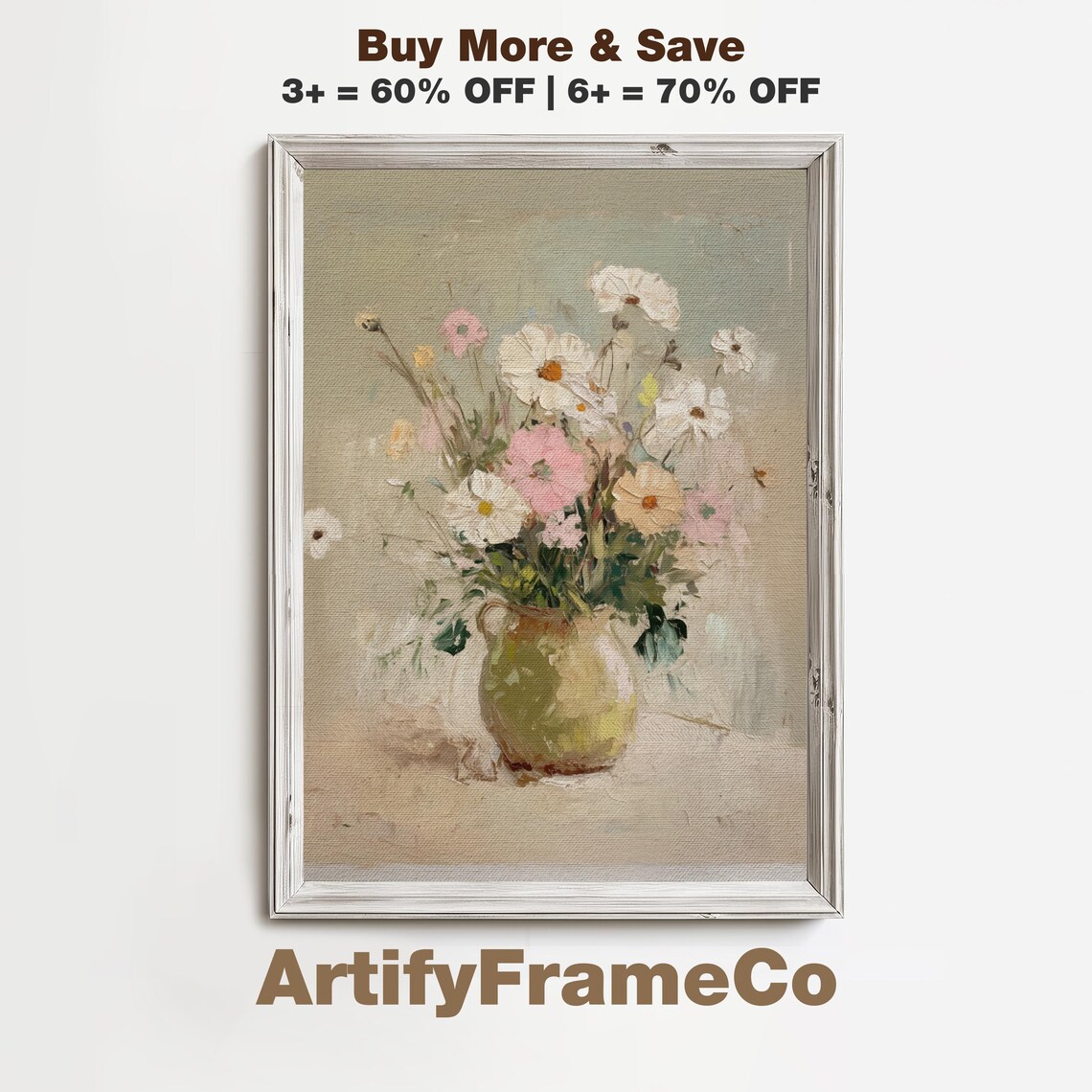 Wildflower Bouquet in Vase Muted Vintage Still Life Floral Poster