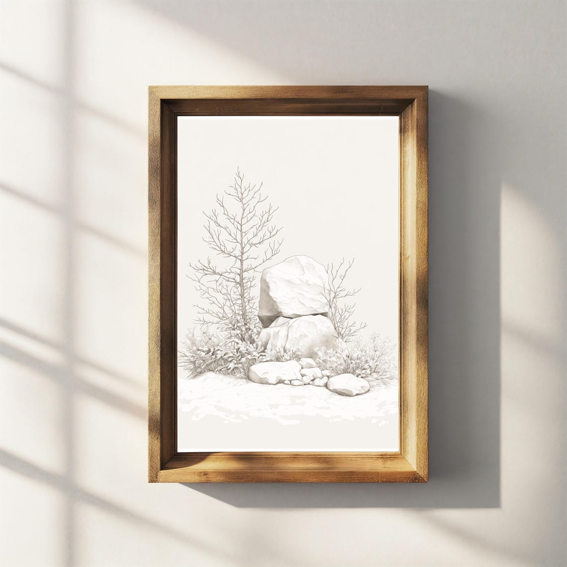 Snow Covered Rocks With Bare Branches Winter Still Life Poster - Image 3
