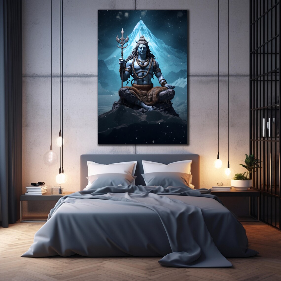 Lord Shiva Trident Snowy Mountain Night Stars Hindu Wall Art Poster - Image 2