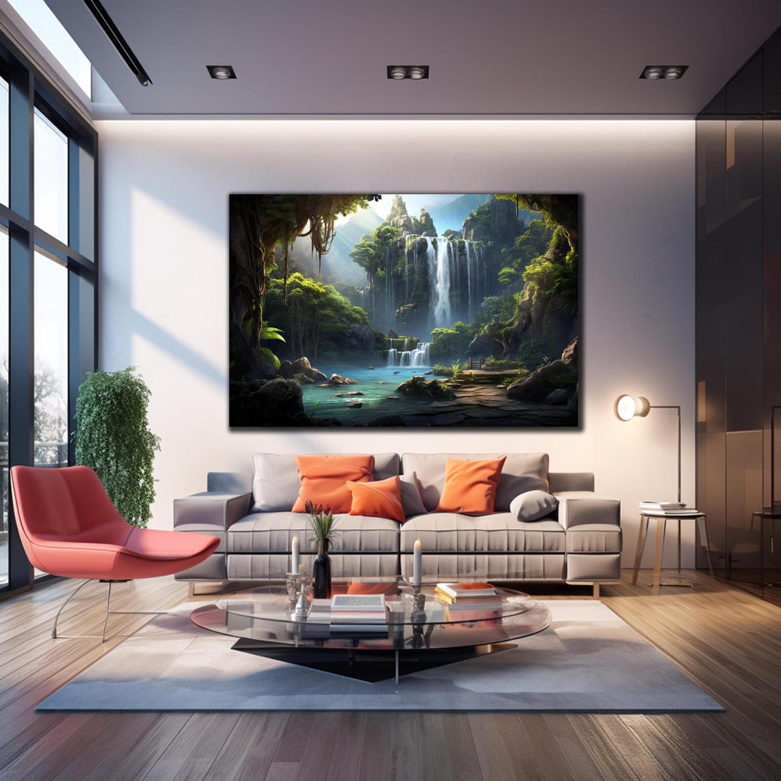 Jungle Waterfall Gorge Sunbeams Emerald Pool Tropical Oasis Poster - Image 4