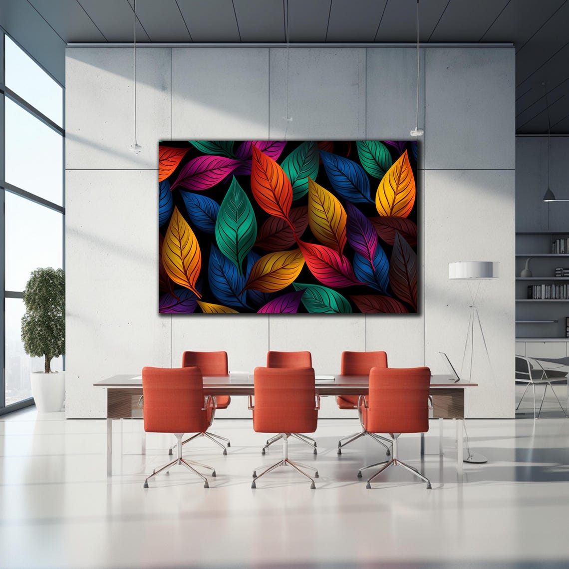 Colorful Rainbow Leaves on Black Tropical Botanical Glass Wall Art - Image 4