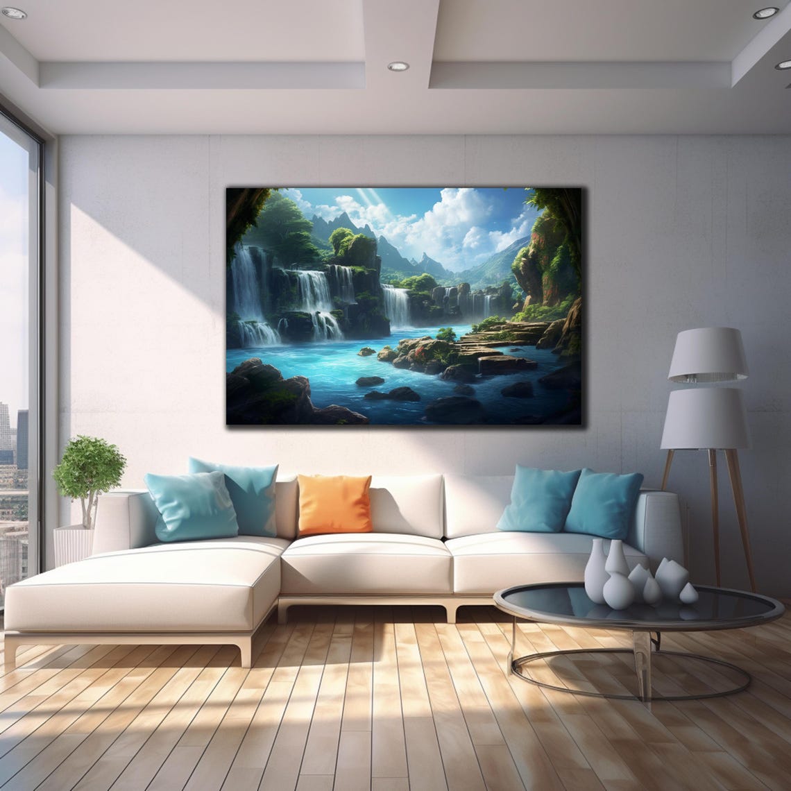 Tropical Waterfall Paradise Turquoise Falls Lush Jungle Valley Poster - Image 4