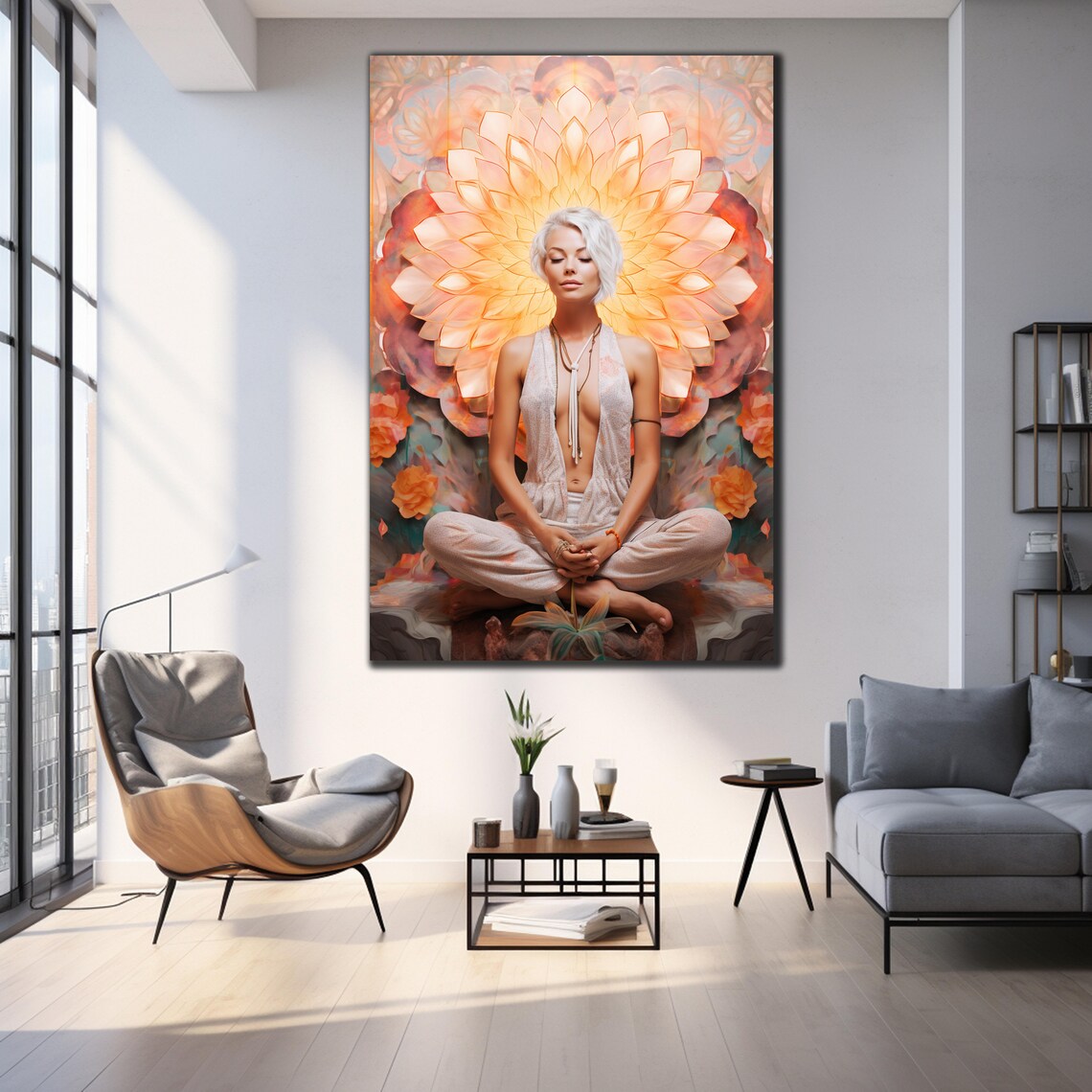 Meditating Woman Golden Lotus Halo Serene Yoga Mindfulness Poster - Image 4