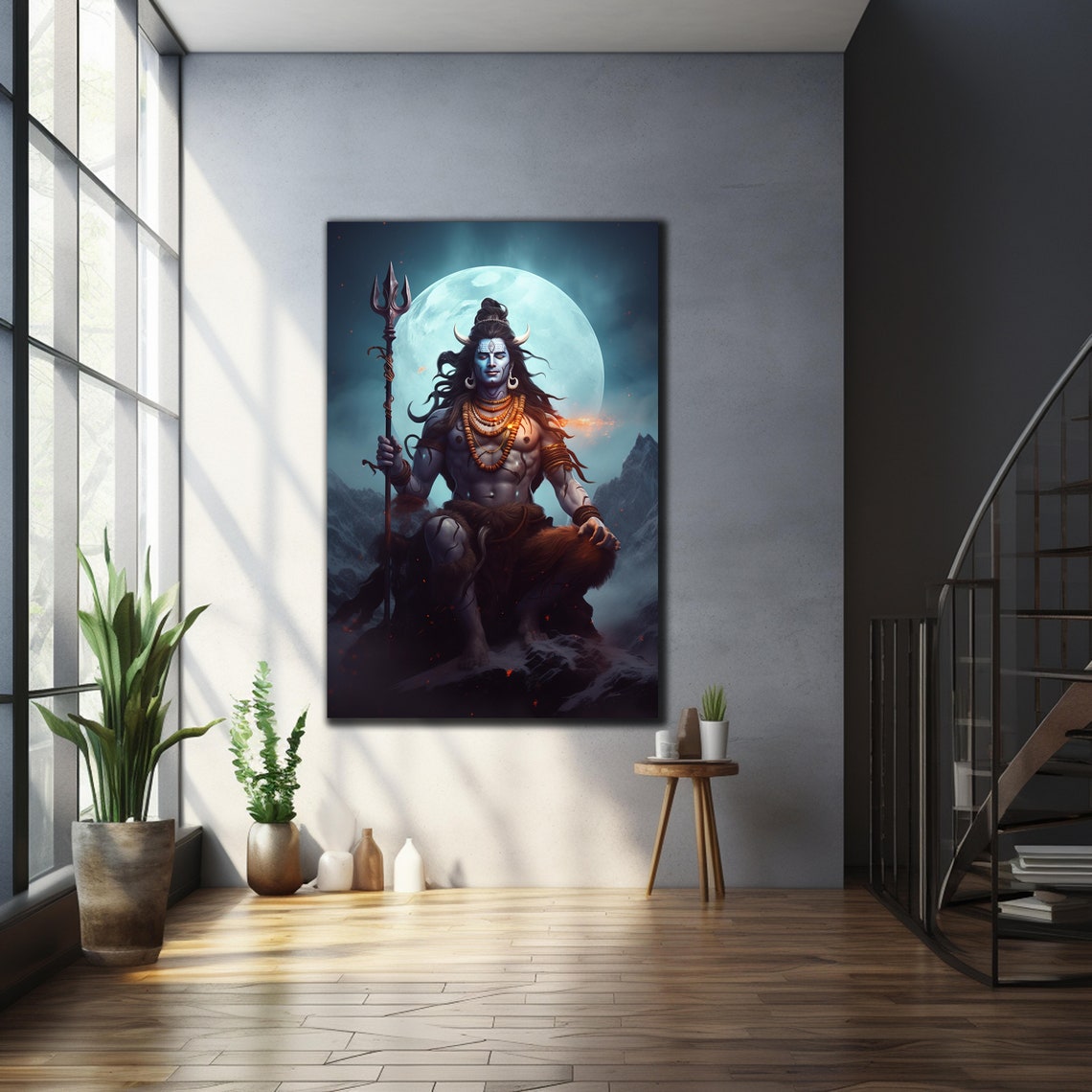 Lord Shiva Trident Full Moon Mountain Night Hindu God Wall Art Poster - Image 3