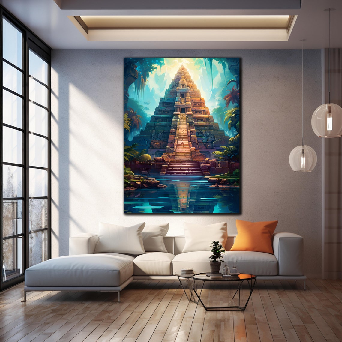 Mayan Jungle Pyramid Waterfall Light Turquoise Lagoon Travel Poster - Image 4