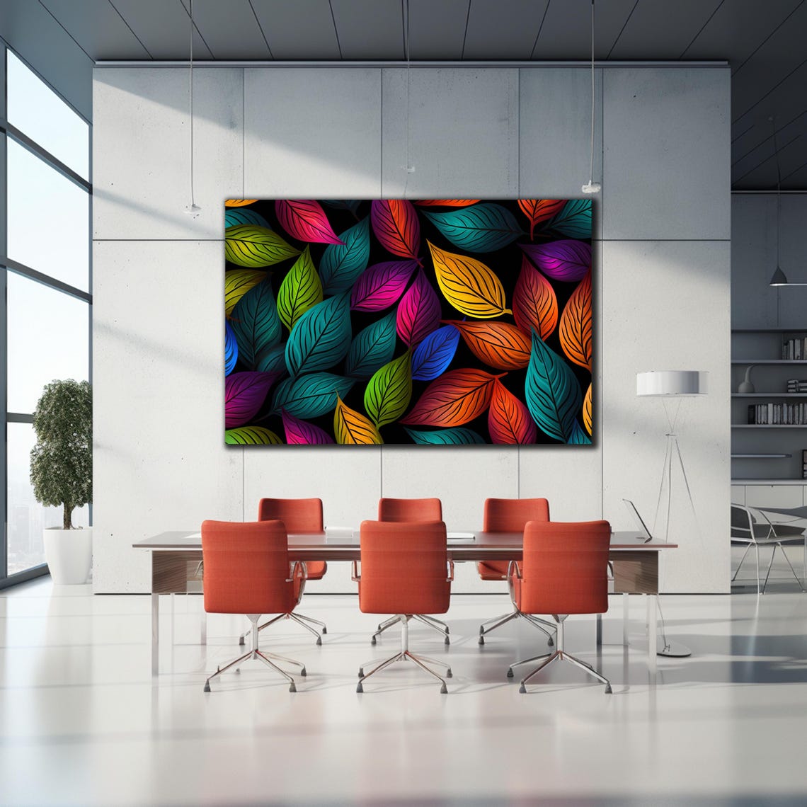 Scattered Rainbow Leaves Black Background Vibrant Botanical Poster - Image 2