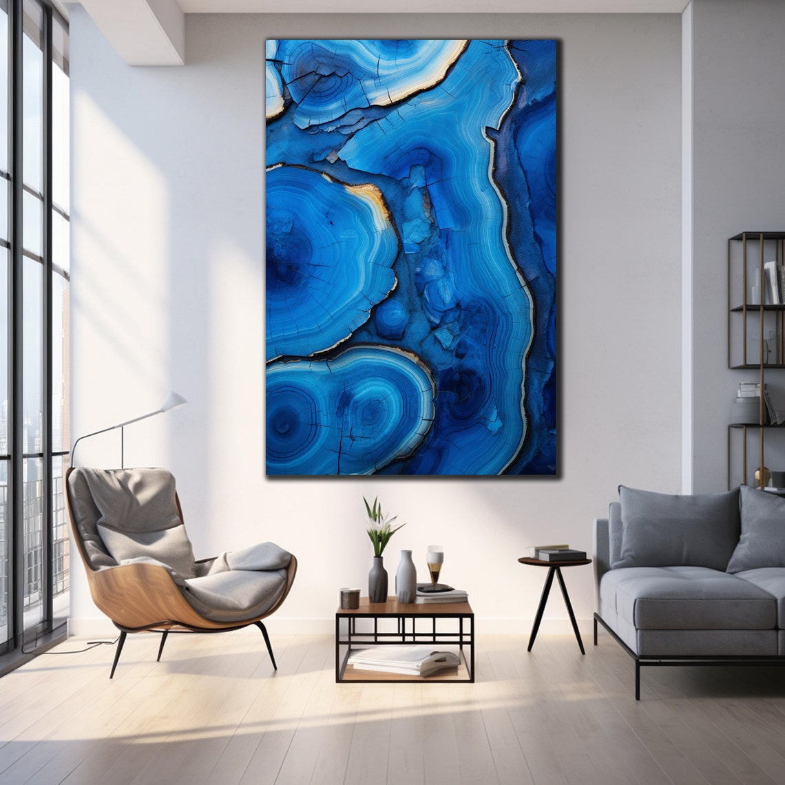 Blue Agate Stone Epoxy Art Gold Rim Luxury Modern Abstract Poster - Image 4