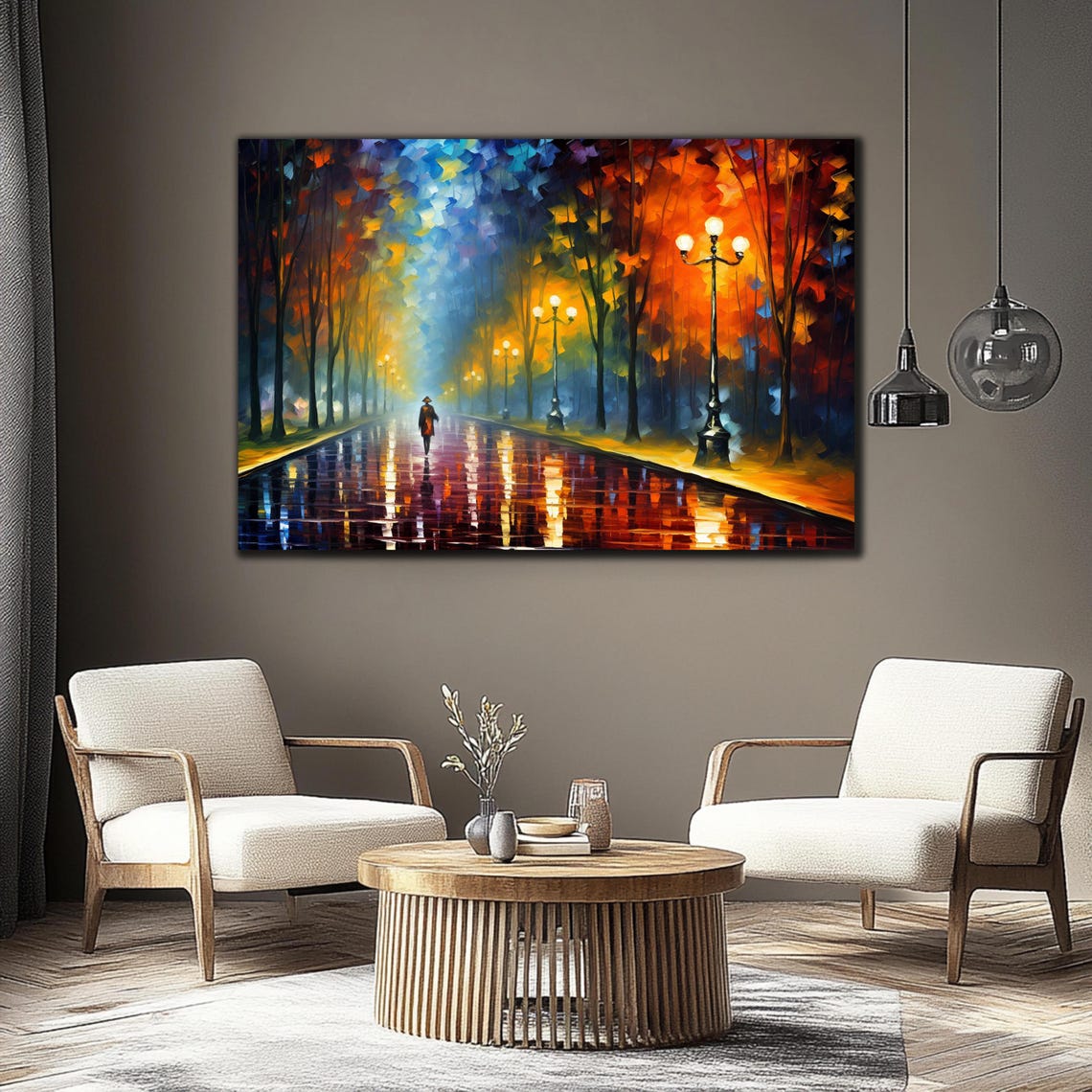 Oil Painting Landscape Glass Wall Art Oil Painting Glass Glass Print Art Street Painting Glass Art Colorful Street Lamps Art Landscape - Image 4