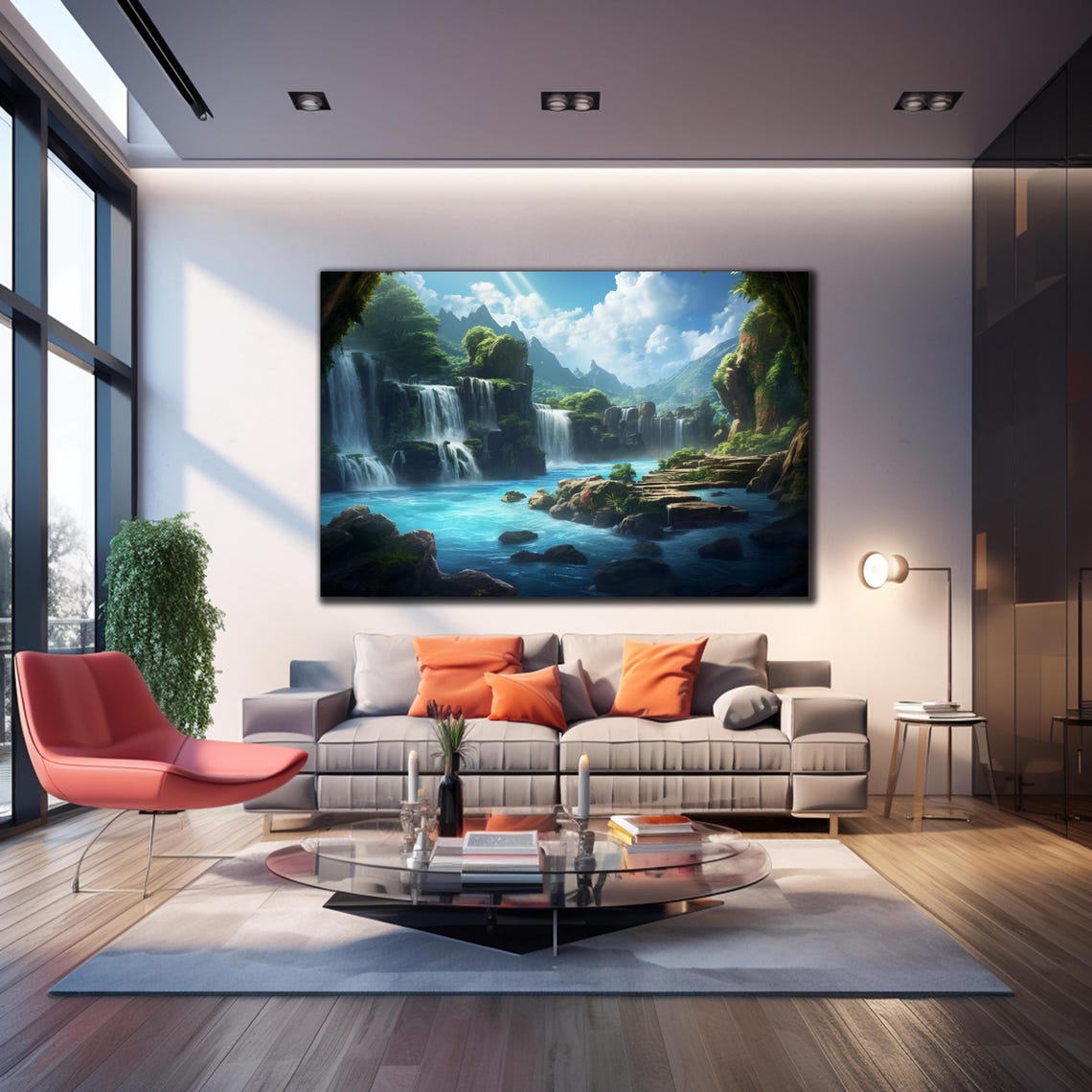Tropical Waterfall Paradise Turquoise Falls Lush Jungle Valley Poster - Image 3